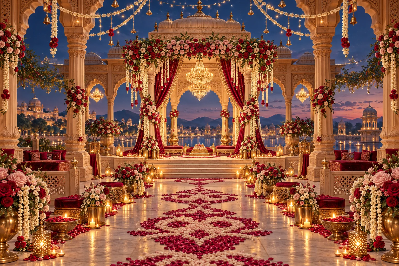 An illustrated floral wedding pavilion